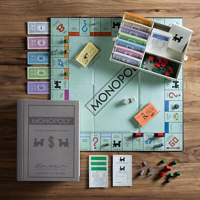 WS Game Company Collection of 8 Vintage Bookshelf Edition Board Games Including Scrabble Monopoly Clue Yahtzee Catch Phrase Chess Scattergories &amp Boggle - Classic Family Games for Kids &amp