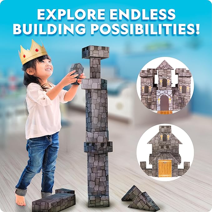 National Geographic Jumbo Cardboard Building Blocks – 30-Pc. Extra-Thick Cardboard Bricks for Kids Build a Castle Play House Indoor Playhouse Large Building Blocks Kids Giant Blocks