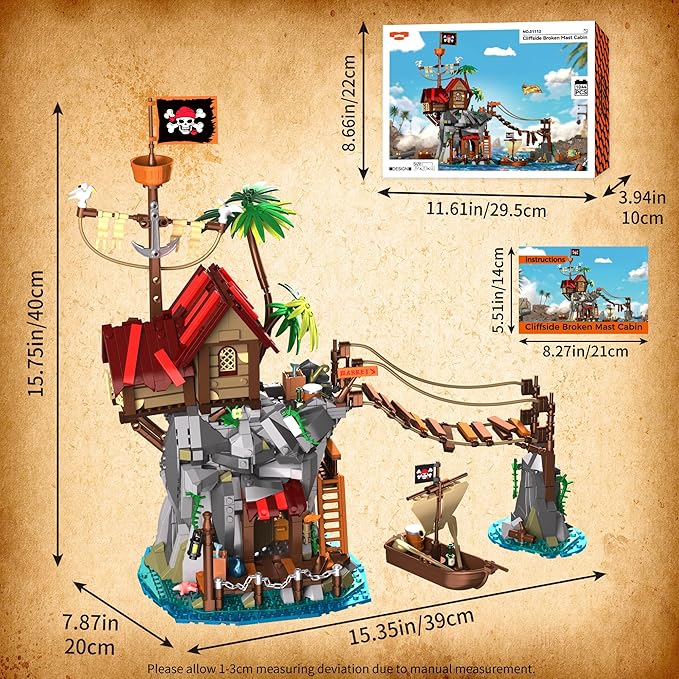 Medieval Building Blocks for Adult Pirate Wharf Toy Buildings Set Cliff-Side Pirate's Cabin Model Building Kits for Kids 10+ Home Office Decor Collection Birthday Present 1044PCS