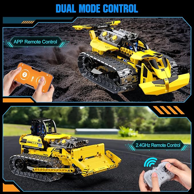 zinat 3 in 1 STEM Remote Control Bulldozer Building Set DIY Engineering Construction Kit with APP &amp Remote Educational Robot Blocks Toy Birthday for Kids Teens Adults - 452 Pcs