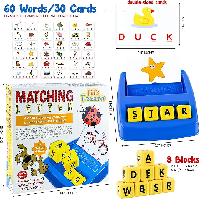 Little Treasures Matching Letter Game Teaches Word Recognition Spelling and Increases Memory 3 Years and Up