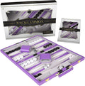 Premium Backgammon 15 Inches Medium Purple - Backgammon Sets for Adults and Kids - Leatherette Back Gammon Board Game Set - Travel Backgammon Set Board Encased with Accessories