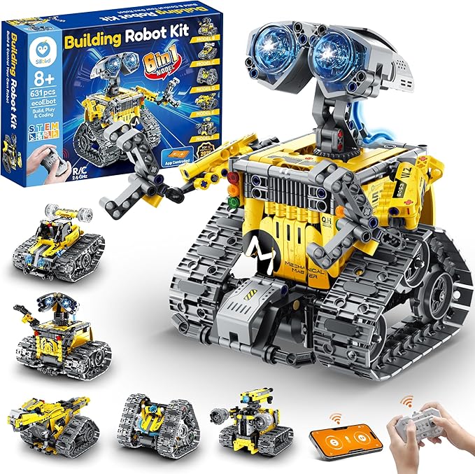 Sillbird Robot Building Kit with Remote Control Gifts for Kids Boys Ages 8-13 Coding STEM Robotic Technic Racer Car Toys for Birthday Build 6in1 Model with 631 Pieces