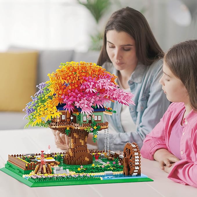 Rainbow Flowers Building Block with LightSakura Cherry Blossom Bonsai Tree House Construction Set4451 PCS Mirco Blocks Architecture for Adults and Teens