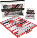 Premium Backgammon 15 Inches Medium Red - Backgammon Sets for Adults and Kids - Leatherette Back Gammon Board Game Set - Travel Backgammon Set Board Encased with Accessories