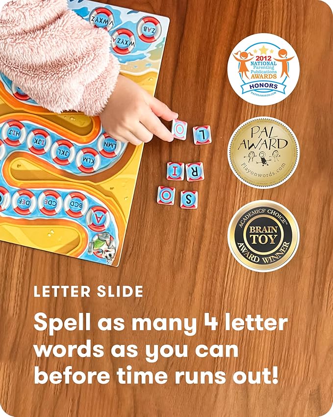 SimplyFun Letter Slide - Enhance Vocabulary and Language Skills with This Educational Game Focused on Spelling Consonants &amp Vowels Fun for 2-4 Players Ages 7 &amp Up