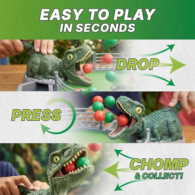 Jurassic World Ravenous Raptors Board Game– Dino Chomping Board Games for Kids Interactive Dinosaur Game w/Snack Balls Play Arena &amp Raptors Easy Play Durable Design for Kids Ages 4+