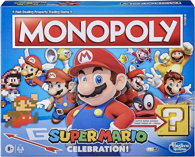 Monopoly Super Mario Celebration Edition Board Game for Super Mario Fans for 4 Players Ages 8 and Up with Video Game Sound Effects
