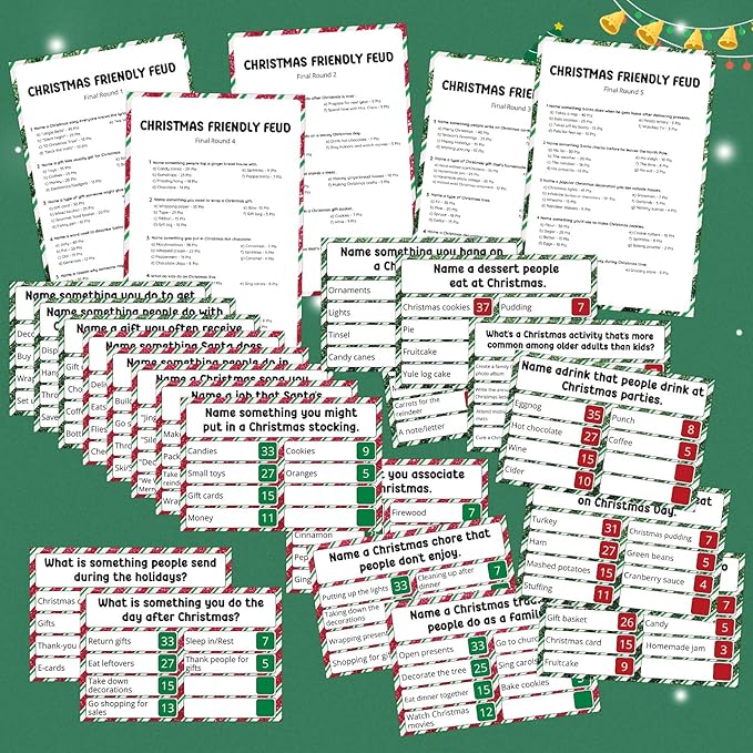 Christmas Friendly Feud Game with 2 Answer Buzzers Holiday Feud Cards for Family Game Night Fun Trivia Quiz for Xmas Party Office Class Groups Team Building