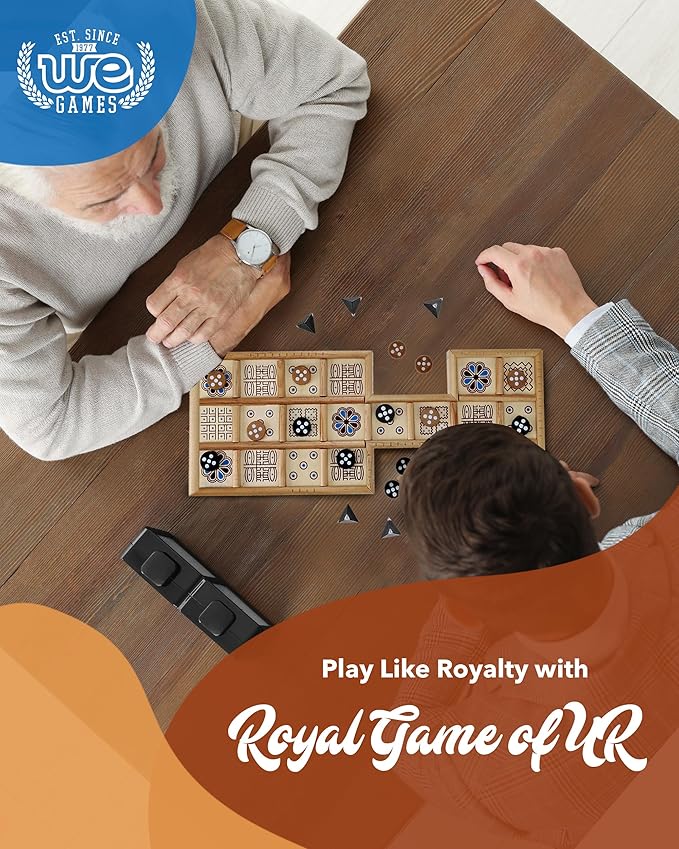 WE Games The Royal Game of UR - Wood Board with Storage Drawer | One of The Oldest Strategy Games in The World
