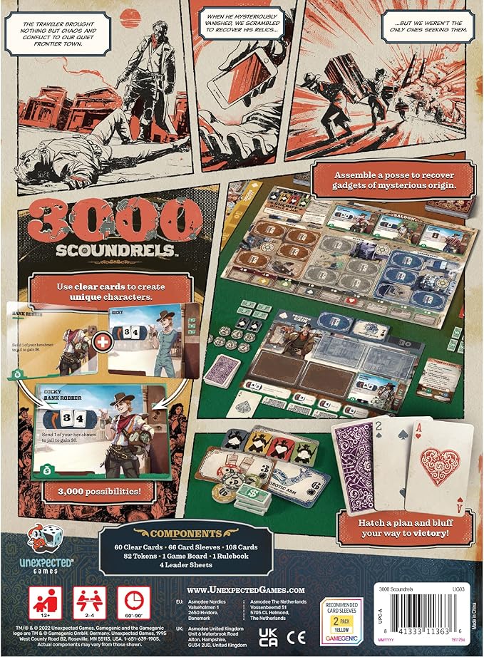 Unexpected Games 3000 Scoundrels Board Game - Wild West Strategy Game for 2-4 Players Ages 12+