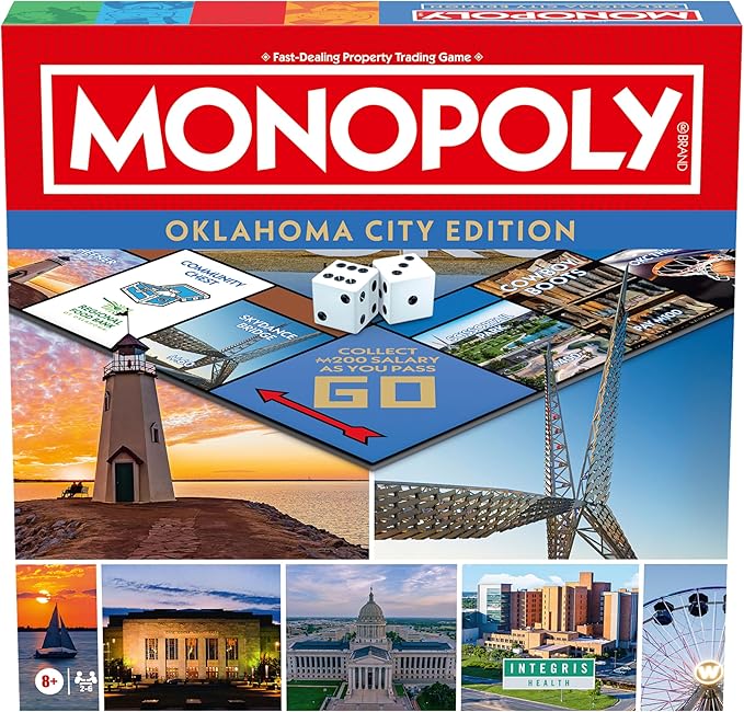 Monopoly Board Game – Oklahoma City OK Edition: 2-6 Players Family Board Games for Kids and Adults Board Games for Kids 8 and Up Great for Game Night