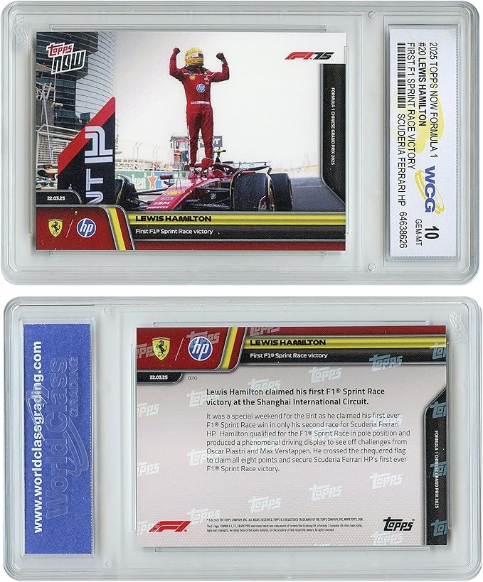 2025 Topps Now Formula 1 Racing Lewis Hamilton First F1 Sprint Race Victory Card #20 GEM Mint 10