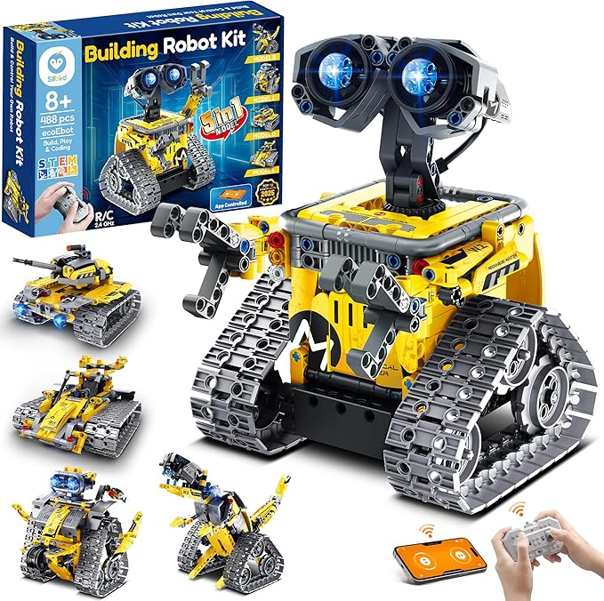 Sillbird Robot Building Kit with Remote Control STEM Gifts for Boys Age 8-13 Technic Coding Robotic Toys for Kids Birthday Buildable 5in1 Models with 488 Pieces