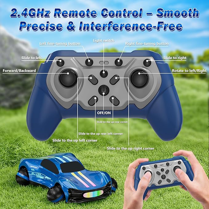 Remote Control Car for Kids RC Stunt Car with Drift Wheels 360° Spins &amp Flips 2.4GHz Rechargeable Toy Car with LED Lights Indoor Outdoor Gift for Boys Girls Ages 6-12