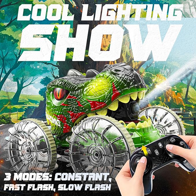 BEZGAR Monster Truck Toys - Dinosaur Toys with LightHand Gesture Sensing RC Cars for Water &amp Land with Water Gun Monster Truck with 360° Spins and Drifting Remote Control Car for Boys 4-7