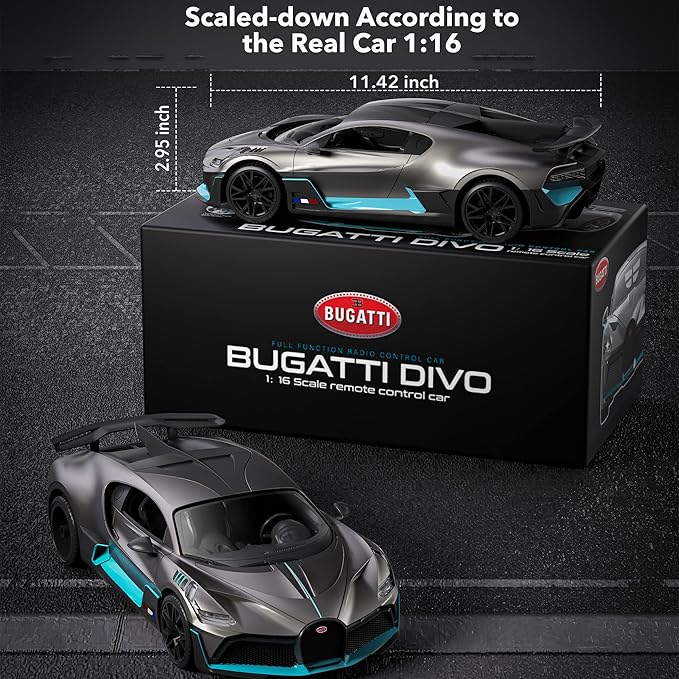 MIEBELY Remote Control Car Bugatti Divo 1/16 Scale Rc Cars 12Km/h 2.4Ghz Licensed Model Car 7.4V 500mAh Toy Car Headlight for Adults Boys Girls Age 6-12 Years Birthday Ideas Gift