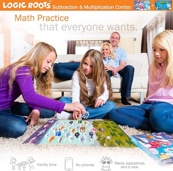 Two Math Games for Kids - Learn Addition Subtraction and Multiplication Table | Educational Games for Kids 5 and up for Kids (Monster Sock Factory + Cloud Hoppers)