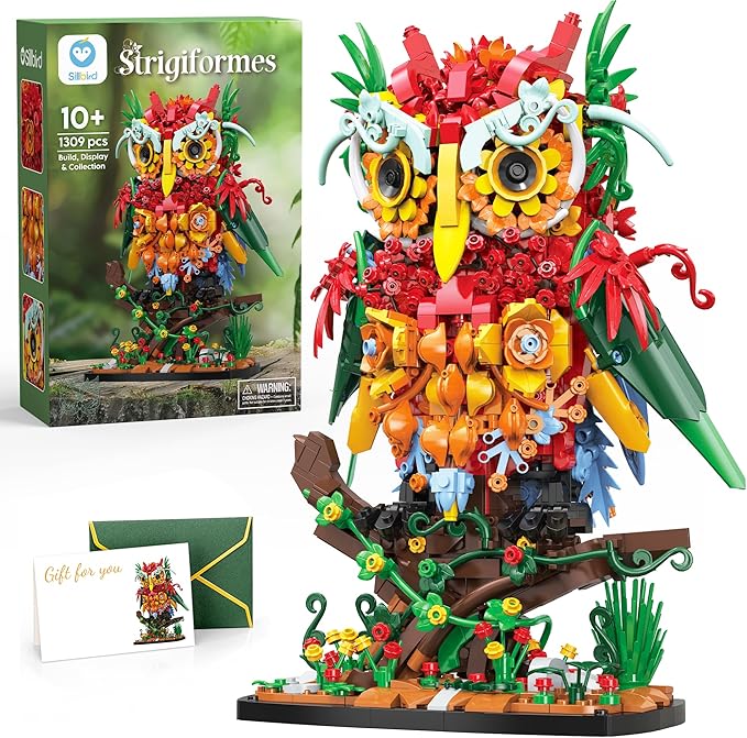 Sillbird Owl Flower Building Sets for Adults Women Men Mom Girlfriend Wife Creative Gifts Artificial Floral Animals for Home Office Decorations for Table Desk - Creative Botanical Collection Model