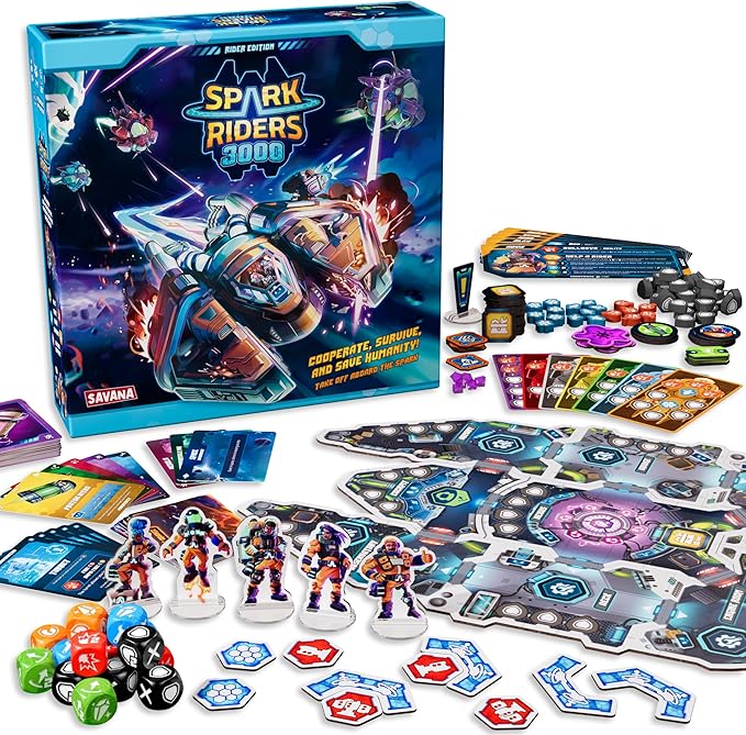SAVANA Spark Riders 3000 - Rider Edition - Sci-Fi Survival Board Game | Pilot Repair &amp Fight Aliens with The Interactive App | 1–4 Players Ages 10+ 60 Min Playtime | Solo &amp Team Strategy Ga