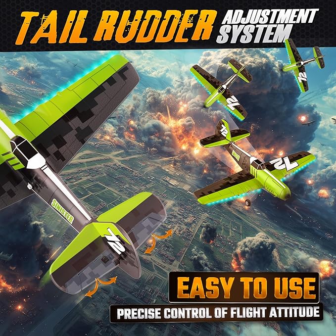 BEZGAR HQ089 RC Plane Drones for Kids 6-axis Gyro Remote Control Airplane RC Helicopter Easy Control for Beginners Toys with Colorful LED Navigation Lights(Green)