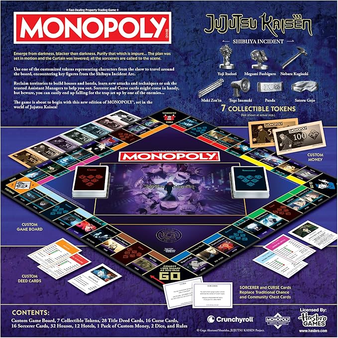 MONOPOLY: Jujutsu Kaisen Edition Board Game Buy Sell Trade Locations from the Shibuya Incident Arc Featuring 6 Custom Tokens: Yuji Itadori Panda Satoru Gojo &amp More Officially Licensed Collect