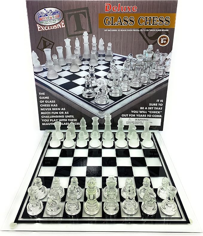 Matty's Toy Stop Deluxe Frosted &amp Clear Glass Chess Set (14) Large