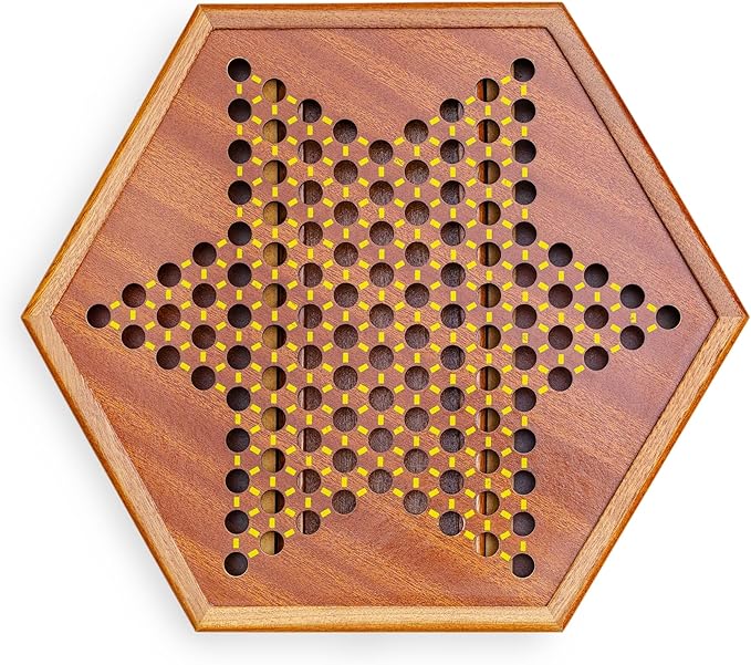 Wooden Chinese Checkers Game Set with Storage Drawer 12.6 inches - Includes 60 Colorful Acrylic Chess Pieces (6 Colors) - Classic Strategy Board Game