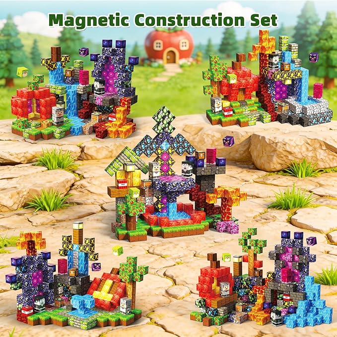 Magnetic Blocks 300PCS Magnetic Building Cube Set for Kids Ages 4-8 Constructions STEM Montessori Stacking Toy Sensory Tiles Building Birthday Toys Gifts for Boys Girls