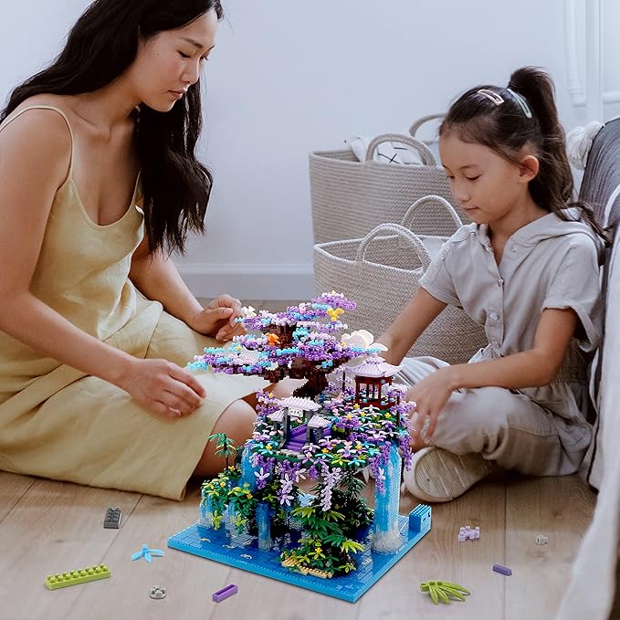 The Moon Palace Chinese Architecture Micro Building Blocks Set with LED Lights 4574PCS Cherry Blossom Tree Model Kit Collectible Cultural Gift for Adults &amp Teens