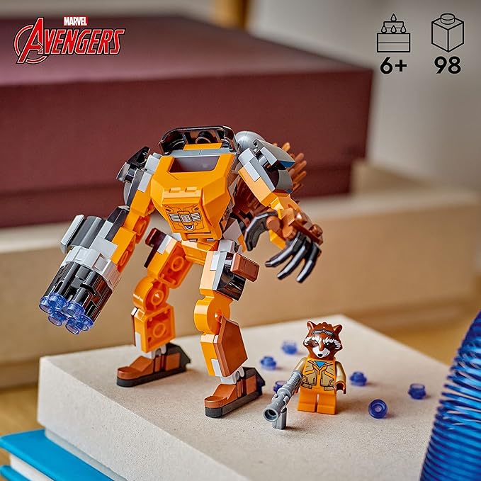 LEGO Marvel Rocket Mech Armor Set 76243 Guardians of The Galaxy Racoon Buildable Action Figure Toy Avengers Collectable Gift Idea for Kids 6 Plus Years Old