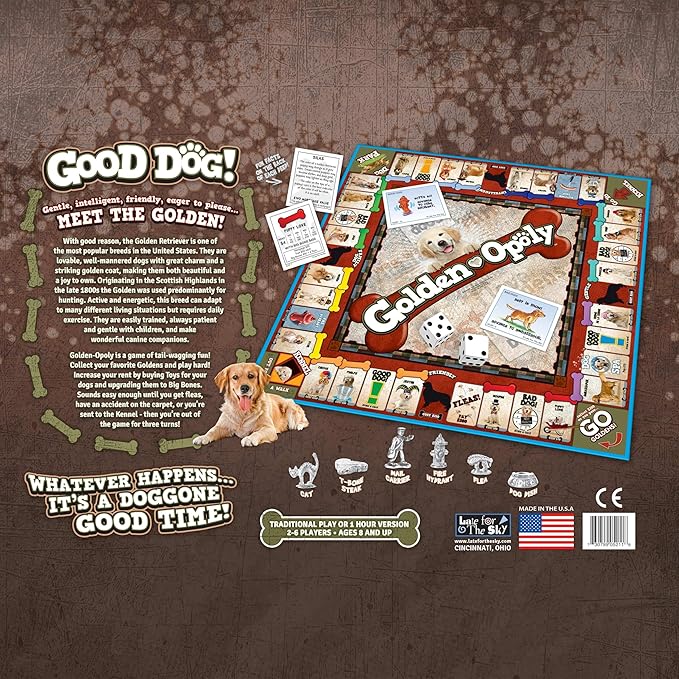 Late for The Sky Golden Retriever-Opoly Dog Board Game Family Strategy Game for 2–6 Players Ages 8+ Opoly-Style Gameplay Gift for Dog Lovers Classic Property Trading Fun