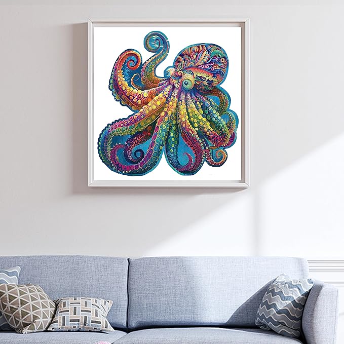 Mys Aurora Unique Wooden Jigsaw Puzzles - Agate Octopus 300 Pcs Medium Size 12.6'' x 12.2'' Luxurious Animal Shaped Wood Puzzle Beautiful Package Best Gift for Adults