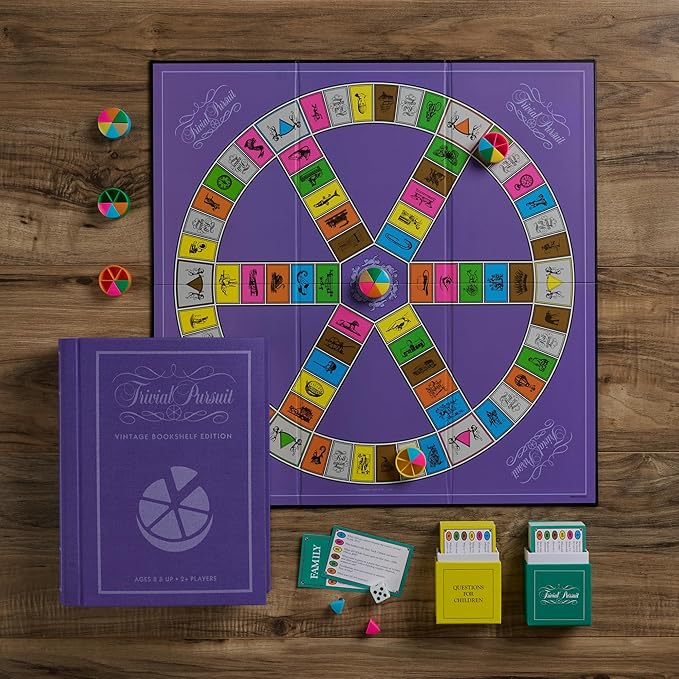 WS Game Company Trivial Pursuit Vintage Bookshelf Edition Fabric-Wrapped Book Box Display Trivia Board Games for 2 or More Players Ages 8+