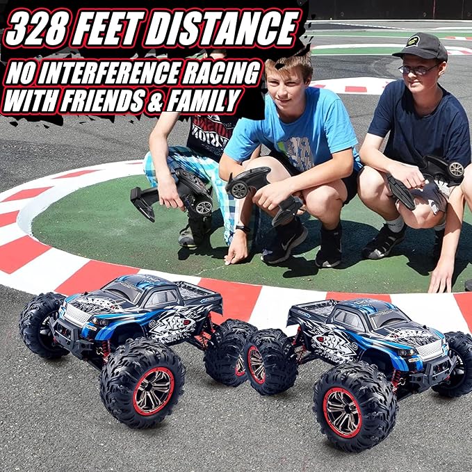 1/10 RTR Fast RC Cars30mph Hobby Electric Off-Road Monster TruckWaterproof High Speed RC Car 4WD Blue Remote Control Car with Two Rechargeable Batteries
