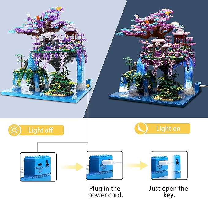 The Moon Palace Chinese Architecture Micro Building Blocks Set with LED Lights 4574PCS Cherry Blossom Tree Model Kit Collectible Cultural Gift for Adults &amp Teens