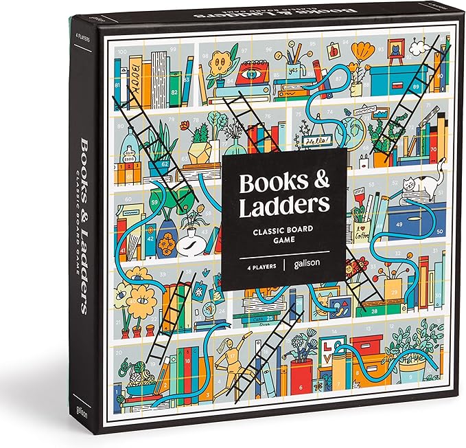Galison Books and Ladders – Literary Version of Classic Snakes and Ladders Board Game for Adults and Kids Alike Perfect for Family Game Night 2-4 Players Medium