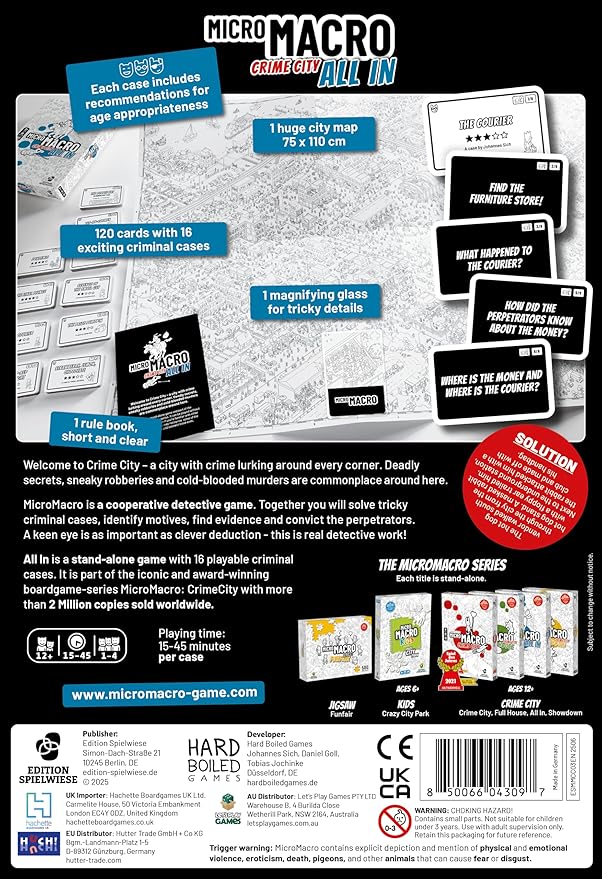 MicroMacro: Crime City - All in | Murder Mystery and Detective Game | 16 Search and Find Detective Cases | Cooperative Board Games for Teens and Adults | Ages 12+ | 1-4 Players | 15-45 min