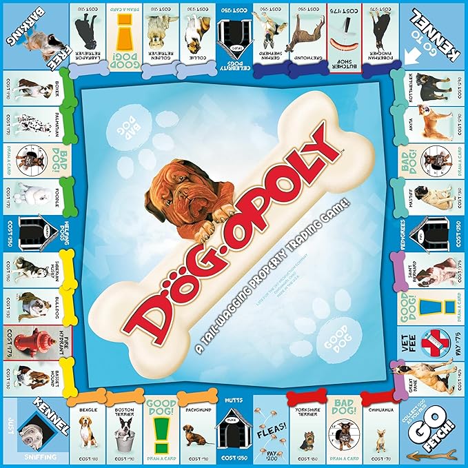 Late for The Sky Dog-Opoly Board Game for Families &amp Dog Lovers Ages 8+ 2-6 Players Classic or One-Hour Play Fun Party Gift with Breed Facts