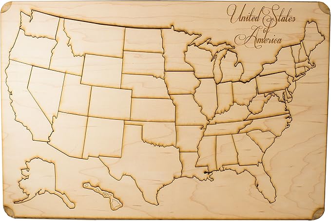 50 State American Puzzle Map - Art Kit - Raw Wood 12x18 with Stand