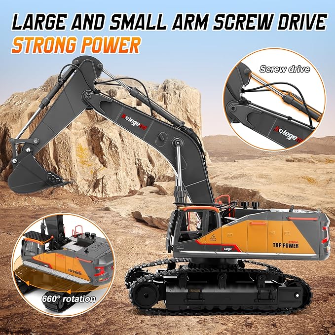 kolegend 1:14 RC Excavator 25 Channel 4 in 1 Construction ToysRemote Control Vehicles Tractor Sandbox Toys Diggerwith Metal BucketDrill BitGripper &amp Wood Gripper RC Truck