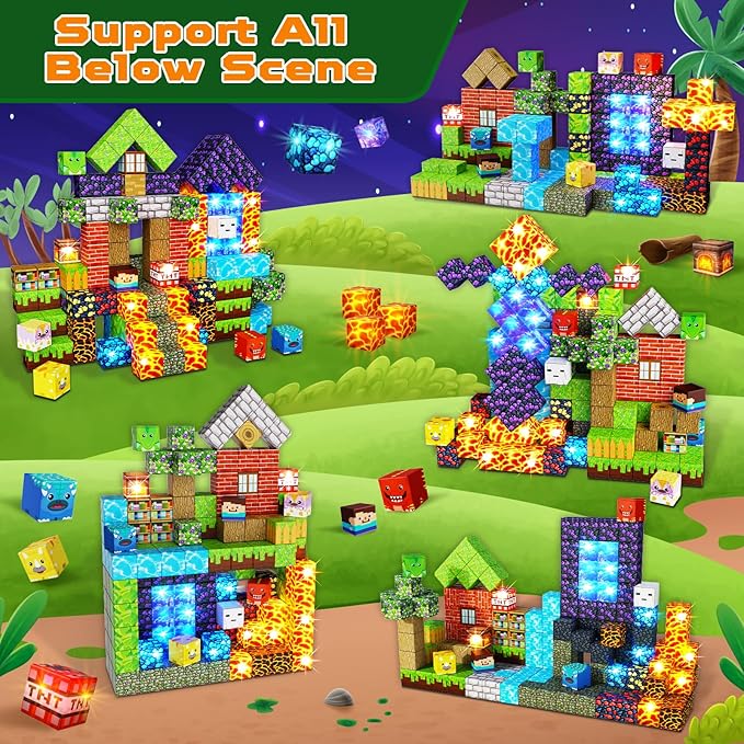 150 pcs 0.8inch Magnetic Blocks with 24 Light Blocks - Easter Toys for Kids Boys and Girls Magnetic Building Blocks Cubes Stacking Magnets Birthday Gifts for Boys and Girls Age 3+ Years Old