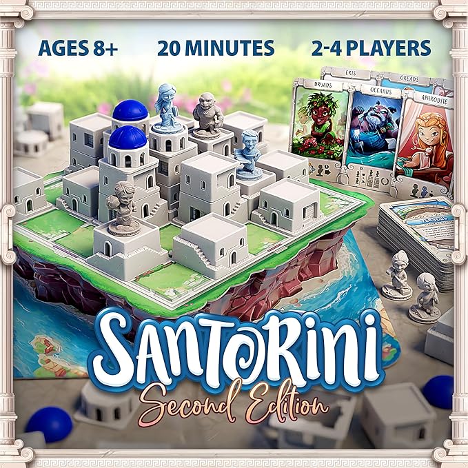 Santorini: Second Edition Board Game – 2–4 Player Greek Strategy Game with 3D Towers &amp God Powers