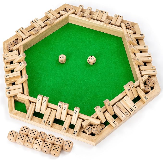 ropoda Shut The Box Game Upgraded 1-6 Player Wooden Board Games for Adult and Kids Shut The Box Dice Game -Addition Training Fun for Family Game Night