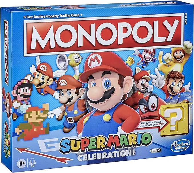 Monopoly Super Mario Celebration Edition Board Game for Super Mario Fans for 4 Players Ages 8 and Up with Video Game Sound Effects