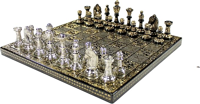 StonKraft Brass Chess Board Game Set with 100% Brass Chess Pieces Chessmen Coins (12 x 12 Inches)
