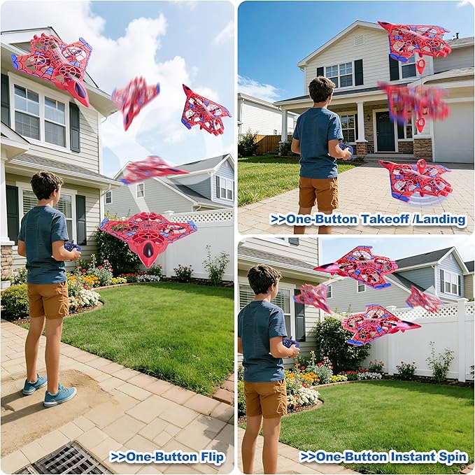 Remote Control AirplaneRC Plane for Adults with LED Lights 360° Flip Fighter Jet Drone Flying Toys Easy to Fly for Beginner 14+ Years Old (Red)