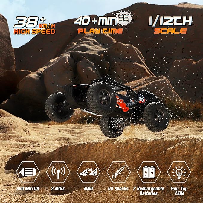 HAIBOXING Remote Control Car1:12 Scale 4x4 RC Cars Protector 38+ KM/H Speed 2.4G All-Terrain Off-Road Truck Toy Gifts for Boys and Adults Included Two Rechargeable Batteries Provide 40+ Min Playtime