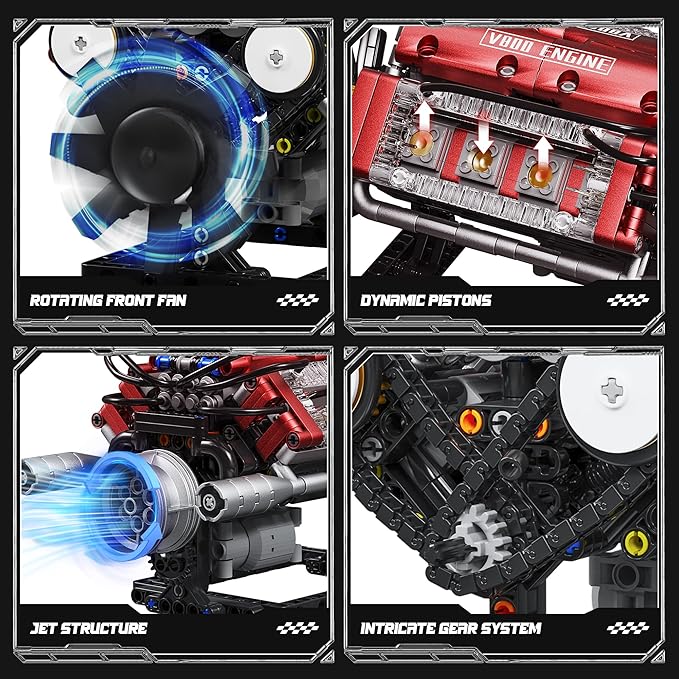 Tuajixz V8 Engine Building Blocks Sets V8 Engine Model Kit That Runs – Motorized with Moving Pistons Crankshaft &amp Rotating Fan Realistic Engine Simulation for Car Enthusiasts 588Pcs