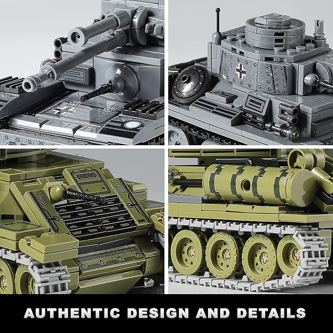 WW2 Army Tanks Toy Building Sets (1008 Pieces) Compatible with Lego Create a Soviet T-34 &amp German Panzer 38(t) Tank Great Military Model Toys Gift for Boys Kids and Teens Age 8+